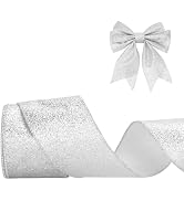 Christmas Glitter Ribbon,Silver Glitter Ribbon Gift Wrapping Ribbon,2.5 Inch 11 Yards Christmas R...