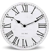 NIKKY HOME 12" Wall Clock Vintage Farmhouse Wooden Battery Operated Wall Mounted Clock Silent Non...