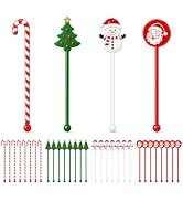 36 Pcs Christmas Drink Stirrers, Holiday Cocktail Sticks with Candy Cane Christmas Tree Snowman S...