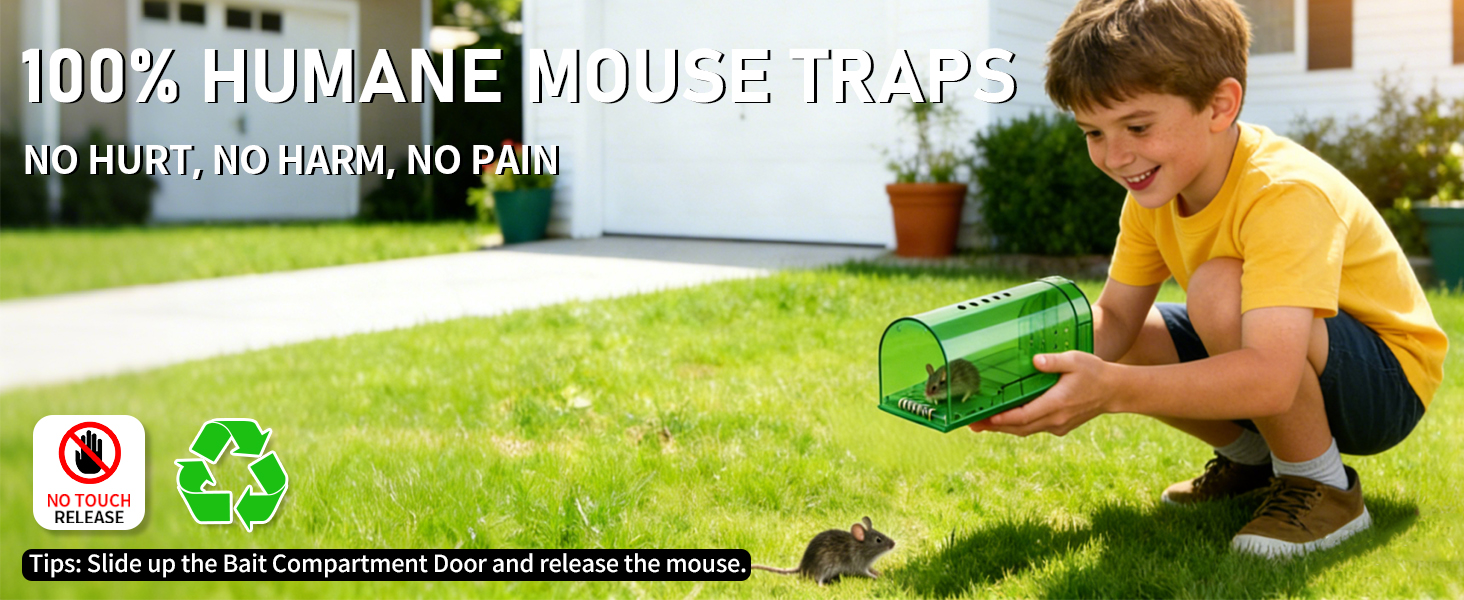 Mouse Traps Humane Catch and Release, Live Mouse Trap No Kill, No Touch, Pet Safe Mice Trap
