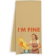 JOQUXI Vintage I'm Fine Funny Kitchen Dish Tea Towels, Funny Vintage Kitchen Decor Gifts for Wome...