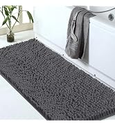 Bathroom Rugs Mat Non Slip Chenille Long Grey Bath Runner Rugs with Rubber Backing, Fluffy Soft, ...
