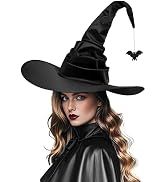 WXOIEOD Purple Witch Hat for Woman Adult Large Wizard Hats Halloween Cosplay Costume with Bat Dec...