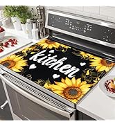HOMETITUTE Stove Top Cover 28x20 Inch Diatomite Kitchen Decor Mat with Sunflower and Kitchen Lett...