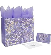 Qirrmiy 13" Large Rose Purple Gift Bag Set with Greeting Card and Tissue Paper for Celebrating Bi...