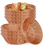 Yesland 8 Pack Plastic Round Basket Large Gift Baskets - 10.25 Inch Woven Bread Roll and Food Ser...