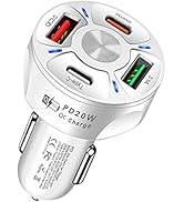 4 Port USB C Car Charger Adapter With LED Light, Quick Charge Type C/PD 20W/QC 3.0 Fast Charging ...