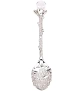 Crystal Coffee Spoon Vintage Floral Carved Long Handle Ice Cream Tea Spoon,Silver Diamond RHinestone
