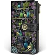 GIANCOMICS Goth Book Shelf Womens Wallet RFID Blocking, Gothic Skull Witchy Credit Card Holder Bi...
