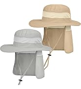IYEBRAO 2 Pack Mens UV Protection Sun Hat with Neck Flap Summer Foldable Mesh Boonie Cap for Fish...