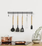 HOMEBROS Kitchen Utensil Rack Wall Mount, Black Adhesive Kitchen Utensil Hanger No Drilling Kitch...