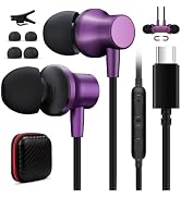 USB C Headphones with Mic Wired Earbuds for Galaxy S23 FE S22 S21 iPhone 15, USB Type C Earphones...