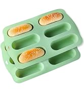 QELEG 2 Pieces Twinkie Cake Pan, Non-Stick Silicone Hot Dog Bun Mold Mini Loaf Pan for Kitchen Ba...