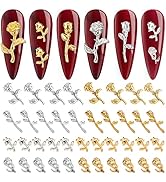 Noverlife 120PCS 3D Rose Nail Charms, 4 Styles Gold Silver Flower Nail Art Charms Alloy Rosebud N...