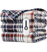 LaffyLo Electric Heated Blanket Throw Size - 50"x60", Soft Flannel Heating Blanket, 4 Heating Lev...