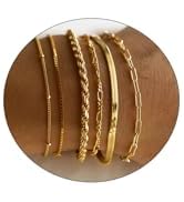 CAROVO Gold Chain Bracelets for Women, 14K Gold Plated Bracelet Set Minimalist Rope Paperclip Cuf...