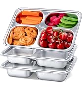 Stainless Steel Snack Containers with Lids - 3 Pack - Large 4-Compartments Bento Snack Boxes - Me...