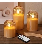 Girimax Gold Glass Flameless Candles with Remote, Real Wax Flickering Battery LED Pillar Candles ...
