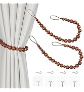 OCIOLI 2 Pieces Curtain Tieback Wood Bead Curtain Tiebacks Curtain Holdbacks for Wall Curtain Tie...