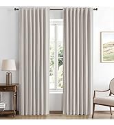 MIULEE 100% Blackout Linen Curtains for Bedroom, Ivory Solid Luxury Decor Thermal Insulation Room...
