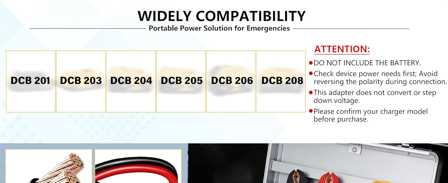 device compatible with dewalt battery; jumper cables compatibale wit dewelt; dewalt jump box