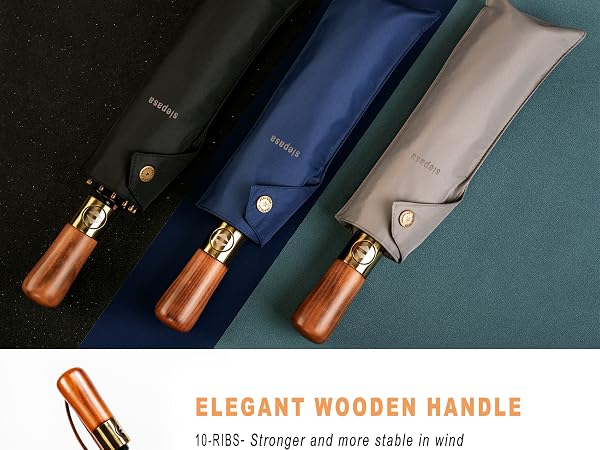 Business Folding Umbrella with Solid Wood Handle