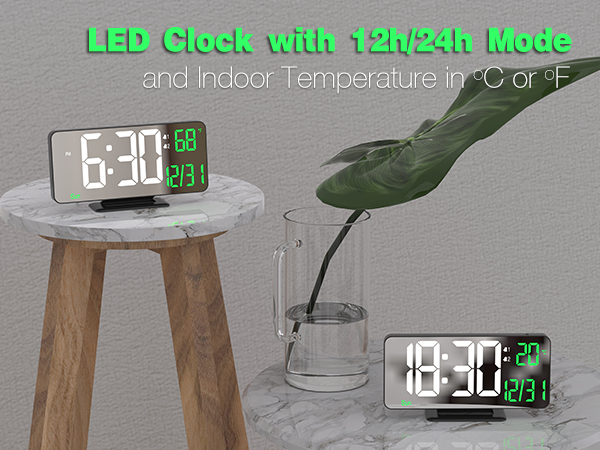 LED clock with 12 / 24 military time mode