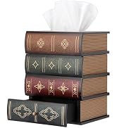 Hoowen Antique Wooden Book Tissue Holder with Storage Drawer, Square Tissue Box Cover Decorative ...