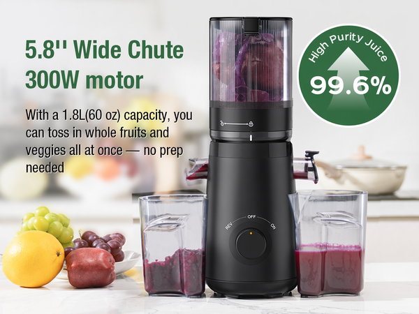TUUMIIST Cold Press Juicer with 5.8" Extra Large Feed Chute Fit Whole Fruits & Vegetables