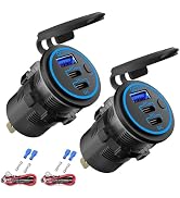 2 PACK 12V USB Outlet Wired USB Charger Multi Port, Dual PD3.0 USB-C and Quick Charge 3.0 Car USB...