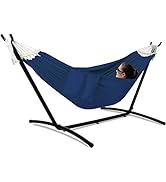 Gafete Double Hammock with Stand for Outside, Upgraded Spreader Bar, Heavy Duty Space Saving Stee...