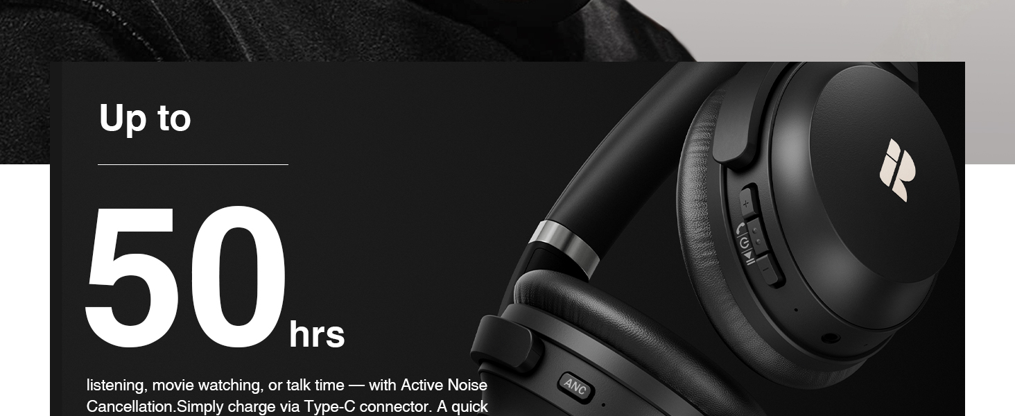 50h playtime bluetooth headphones