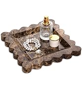 Square Marble Decorative Tray with Scalloped Edge,Luxury Natural Stone Bathroom Vanity Tray, Dres...