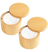 DEBETOOL 2 Piece Salt Box for Pepper Spice And Bath Salt Sea Salt - Natural Bamboo Salt Cellar wi...