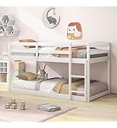 Giantex Twin Low Bunk Bed, Solid Wood Twin Over Twin Bunk Bed Frame with Full Guardrails & Integr...