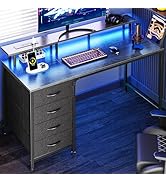 Huuger 47 Inch Computer Desk with Power Outlets and LED Lights, Gaming Desk with 4 Drawers, Offic...