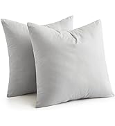 Feather Throw Pillow Inserts, 100% Cotton Set of 2 Bed and Couch Decorative Euro Pillows 18 x 18 ...