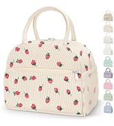 Coobiiya Corduroy Lunch Bag Lunch Box for Women Men, Cute Strawberry Lunch Tote Bags Insulated Re...