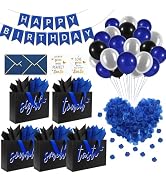 5 Senses Gift Bags for Him with Labels & Tissue Paper | Happy Birthday Decorations Kit with Banne...