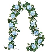U'Artlines 3 Pack Artificial Blue Rose Vines Floral Garlands Total 19.5 Ft Fake Vine Silk Flower ...