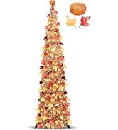 Pumpkin & Fall Decor - 6FT Lighted Fall Tree Fall Decorations for Home, Fall Pop Up Tinsel Maples...