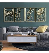 Glamativity 4 Pack Gold Wall Art Décor, Minimalist Décor Single Line Art Wall Décor, Real Metal W...
