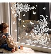 Supzone White Flower Butterflies Window Clings Spring Summer Floral Window Decals Anti-Collision ...