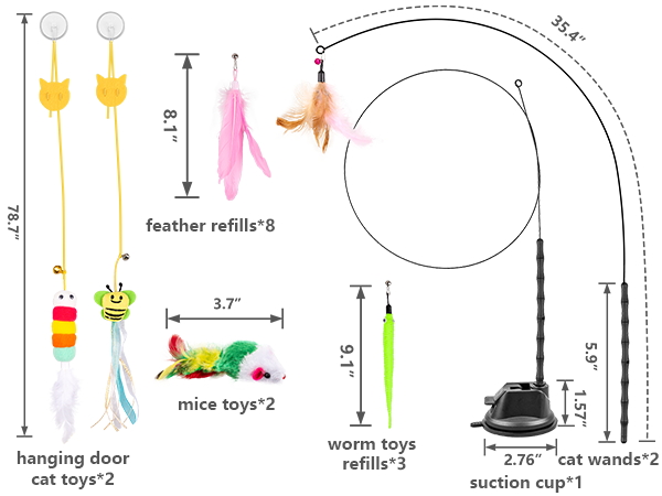 cat wand refill, cat toy suctions to ground
