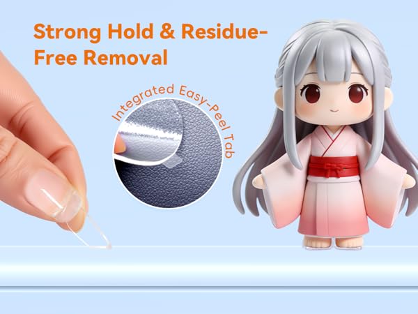 Handle-adhesive dots, simple peel, no mess, no waste