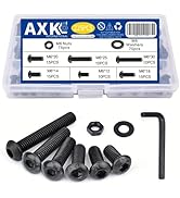 AXK 225PCS M6 x 12/14/16/20/25/30mm Button Head Hex Socket Cap Screws Bolts Nuts Washer Assortmen...