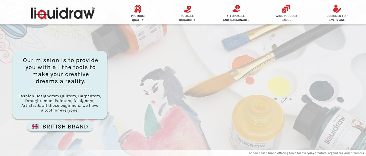 Art supplies including colored pencils, paints, and brushes on a white surface. Logo and text elements visible, suggesting an art-related product or service.