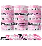60 Pieces Breast Cancer Awareness Bracelets Pink Ribbon Silicone Wristbands Hope Courage Strength...