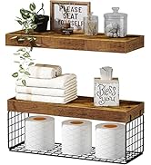 QEEIG Bathroom Shelves Over Toilet Floating Wall Shelf Farmhouse Small 16 inch Set of 2, Rustic B...