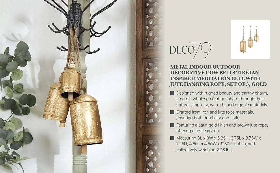 Deco 79 Rustic Gold Decorative Cow Bells
